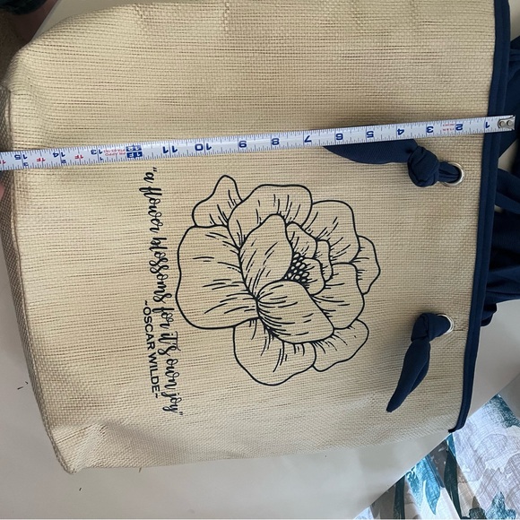 Canvas Floral Tote Bag with Navy Accents - Picture 4 of 5